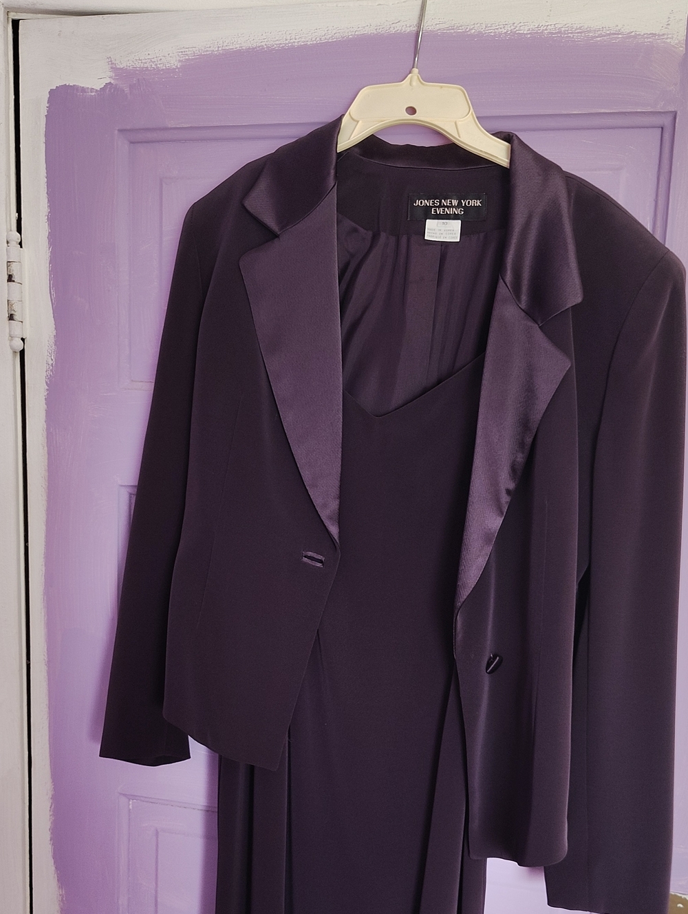 Jones New York Evening Purple Satin-Trim Blazer and Dress Set